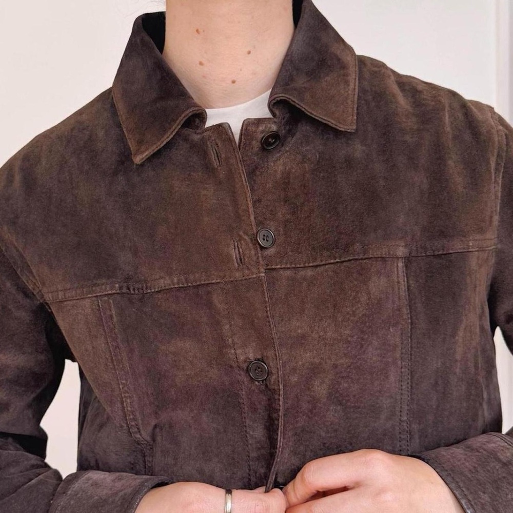 Vintage 90s Y2K brown genuine suede button up jacket - Picture 3 of 8